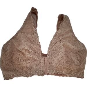 Secret Treasure Intimates Pink Floral Lace‎ Bralette XL Front Closure